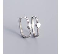 Tous Pendientes De Aro para Mujer - Plata De Ley 925, Corazón De Melocotón, Circón en Forma De U, Rectangulares Grandes, Color Plata Joy