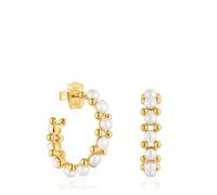 Tous - Pendientes De Aro Triple Con Baño De Oro De 18 Kt Sobre Plata Y Perlas Cultivadas Gloss - Blanco