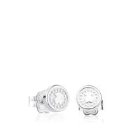 TOUS Pendientes de Plata de Primera Ley para Mujer con Cierre a Presión y Motivo de 0,6cm, Sencillez y Elegancia, Colección Aura