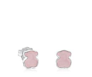TOUS Pendientes de Plata de Primera Ley para Mujer con Cierre a Presión y Motivo de 9mm en Cuarcita, Versátil y Elegante, Colección Color