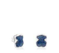 TOUS Pendientes de Plata de Primera Ley para Mujer con Cierre a Presión y Motivo de 9mm en Cuarzo con Dumortierita, Versátil y Elegante, Colección Color