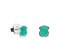TOUS Pendientes de Plata de Primera Ley para Mujer con Cierre a Presión y Motivo de Amazonita, Versátil y Elegante, Colección Color