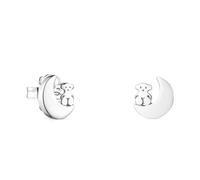 TOUS Pendientes de Plata de Primera Ley para Mujer con Motivo de Oso y Luna 1 cm, con Cierre de Presión, Fino y Elegante, Colección Nocturne