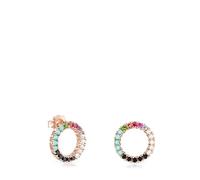 TOUS Pendientes Grandes Disco para Mujer con Baño de Oro Rosa 18 Kt sobre Plata de Primera Ley y Gemas, Colección Straight