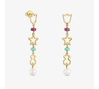 Tous - Pendientes Largos De Oro 9 Kt Y Gemas 50 Mm Silueta - Multi
