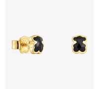 TOUS Pendientes para Mujer con Motivo de Oso con Baño de Oro 18 Kt sobre Plata de Primera Ley y Ónix, 6 mm, Colección Icon Color
