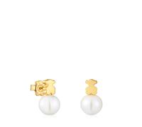 TOUS Pendientes para Mujer con Motivo de Oso con Baño de Oro 18 Kt sobre Plata de Primera Ley y Perla Cultivada de Agua Dulce, Colección Sweet Dolls