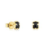TOUS Pendientes para Mujer con Motivo de Oso con Baño de Oro 18 Kt sobre Plata de Primera Ley y Ónix, 6 mm, Colección Icon Color