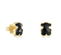 TOUS Pendientes para Mujer con Motivo de Oso con Baño de Oro 18 Kt sobre Plata de Primera Ley y Ónix, 10 mm, Colección Icon Color