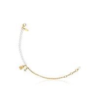 Tous - Pulsera Cadena Oso Con Baño De Oro Sobre Plata, Perlas Cultivadas Y Peridoto Bold Bear - Blanco