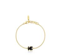 TOUS Pulsera Cadena para Mujer con Baño de Oro 18 Kt sobre Plata de Primera Ley y Motivo Oso en Ónix, Colección Icon Color