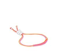 TOUS Pulsera de Cordón Fucsia y Naranja para Mujer con Motivo de Oso de Plata de Primera Ley, Colección Bold Bear
