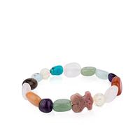 TOUS Pulsera de Elástica con bolas de Rodonitas para Mujer con Motivo Oso de Plata de Primera Ley,Largo 17cm, Joven y Fresca, Colección Icon Color