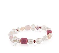 TOUS Pulsera de Perlas, Granate, Rodonita y Cuarzo para Mujer con Motivo de Oso en Plata de Primera Ley, 17,5 cm de Largo, Elegante y Clásica, Colección Pearl