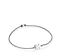 TOUS Pulsera para Mujer de Plata de Primera Ley y Nylon Negro con Motivo Oso, Colección Sweet Dolls