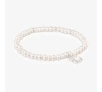 TOUS Pulsera Elástica de Perlas de Nacar para Mujer con Motivo de Oso en Plata de Primera Ley 0,9 cm, Clásica y Pura, Colección Icon Color