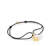 Tous - Pulsera Doble Oso Con Baño De Oro 18 Kt Sobre Plata, Cerámica Blanca Y Nylon Negro Bold Bear - Blanco