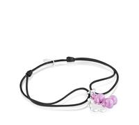 Tous - Pulsera Doble Oso De Plata Con Cerámica Lila Y Nylon Negro Bold Bear - Lila
