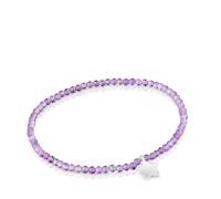 TOUS Pulsera Elástica para Mujer con Bolas Redondas Facetadas de Amatista y Motivo Estrella de Plata de Primera Ley, 17cm de Largo, Colección Motivos