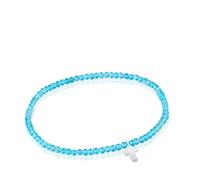TOUS Pulsera Elástica para Mujer con Bolas Redondas Facetadas de Apatito Neón Tratado y Motivo Cruz de Plata de Primera Ley, 17cm de Largo, Colección Motivos