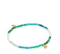 TOUS Pulsera Elástica para Mujer con Baño de Oro 18 Kt sobre Plata de Primera Ley y Gemas Verdes, Colección Bold Bear Chain