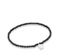 TOUS Pulsera Elástica para Mujer con Bolas Redondas Facetadas de Espinela y Motivo Oso de Plata de Primera Ley, 17cm de Largo, Colección Motivos