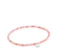 TOUS Pulsera Elástica para Mujer con Bolas Redondas Facetadas de Ópalo Rosa Tratado y Motivo Estrella de Plata de Primera Ley, 17cm de Largo, Colección Motivos