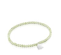 TOUS Pulsera Elástica para Mujer con Bolas Redondas Facetadas de Peridoto y Motivo Tulipán de Plata de Primera Ley, 17cm de Largo, Colección Motivos