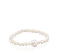 TOUS Pulsera Elástica con Perlas Cultivadas para Mujer con Motivo de Oso en Plata de Primera Ley, x cm de Largo, Clásica y Sofisticada, Colección Sweet Dolls