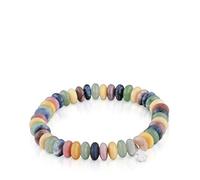 TOUS Pulsera Elástica de Gemas con Motivo de Oso en Plata de Primera Ley para Mujer, 16.5cm de Largo, Colección Basics