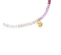 TOUS Pulsera Elástica para Mujer con Baño de Oro 18 Kt sobre Plata de Primera Ley y Gemas Rosadas, Colección Bold Bear Chain