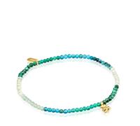 TOUS Pulsera Elástica para Mujer con Baño de Oro 18 Kt sobre Plata de Primera Ley y Gemas Verdes, Colección Bold Bear Chain