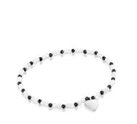 TOUS Pulsera Elástica para Mujer con Bolas Redondas Facetadas de Calcedónia, Espinelas y Motivo Corazón de Plata de Primera Ley, 17cm de Largo, Colección Motivos