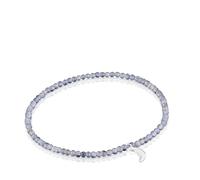TOUS Pulsera Elástica para Mujer con Bolas Redondas Facetadas de Iolita y Motivo Luna de Plata de Primera Ley, 17cm de Largo, Colección Motivos