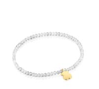 TOUS Pulsera Elástica para Mujer con Bolas Redondas Facetadas de Labradorita Gris y Motivo Oso con Baño de Oro 18 Kt Sobre Plata, 17cm de Largo, Colección Motivos