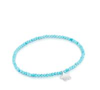 TOUS Pulsera Elástica para Mujer con Bolas Redondas Facetadas de Magnesia Azul y Motivo Estrella de Plata de Primera Ley, 17cm de Largo, Colección Motivos