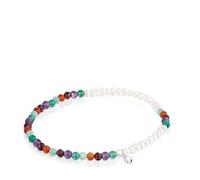TOUS Pulsera Elástica para Mujer con Gemas, Perlas Cultivadas y Motivo de Oso de Plata de Primera Ley, Colección Bold Motif