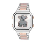 TOUS Reloj Digital con Brazalete de Acero SS y Acero IPRG Rosado, Colección D-Bear