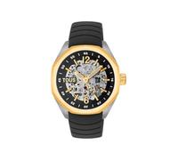 TOUS Reloj Now analógico automático con Caja de Acero IPG Dorado y Brazalete de Silicona Negra Ref. 3000138300