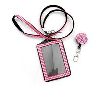 tout en un strass Lanière Bling Cristal Collier + porte-badges + Support pour carte de visite ID/clés/téléphone portable rose