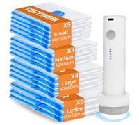 TOUYINGER Bolsas Vacio Ropa con Bomba Eléctrica Inalámbrica, 16 Piezas (5x 40x60cm, 4x 50x70cm, 4x 60x80cm, 3x 80x100cm) Bolsas de Vacio para Ropa, Edredones, Mantas, Viajes