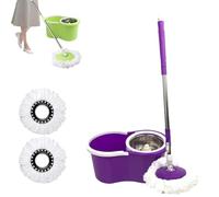 Tovar Spin Mop, Tovar Easy Cleaning Mop and Bucket, 360° Spin Mop and Bucket Set Separate Dirty Water, Microfiber Replacement Heads, Long Handle Wall Cleaning System (Purple)