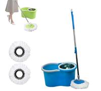 Tovar Spin Mop, Tovar Easy Cleaning Mop and Bucket, 360° Spin Mop and Bucket Set Separate Dirty Water, Microfiber Replacement Heads, Long Handle Wall Cleaning System (Blue)
