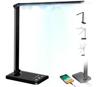 TOVARIN® SUPER Flexo Escritorio PREMIUM Con 5 Modos Y 10 Niveles De Brillo Regulable | Lampara Escritorio | Flexo Led Escritorio | Flexo Plegable Control | Lampara Mesita Noche Luz Nocturna (NEGRO)