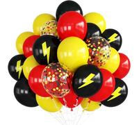 ToVii Globos rojos, juego de 34 globos de confeti tricolor para temática de carreras, diseño de guirnalda de fiesta de coche deportivo para cumpleaños de niños