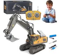 Tovika - Little Builders Pro, Tovika RC Construction Set, Mudsterz 4-in-1 RC Excavator and Dump Truck Toy Set, 360 Rotation Remote Control Beach Toys with LED Lights, Indoor & Outdoor Use (Excavator)