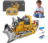 Tovika - Little Builders Pro, Tovika RC Construction Set, Mudsterz 4-in-1 RC Excavator and Dump Truck Toy Set, 360 Rotation Remote Control Beach Toys with LED Lights, Indoor & Outdoor Use (Bulldozer)