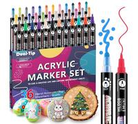 TOVIKI 36 Colores Rotuladores Acrilicos - Marcadores Doble Punta Resistente al Agua para Pintar Piedras Madera Cerámica Vidrio Tela Lienzo, Ideal para Artesanías