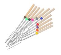 TOVINANNA 10 Piezas Pinchos Seguros Inoxidable para Acero Telescópicos Barbacoa Mango de Madera y Bolsa de Almacenamiento, Portátiles en Asados Reuniones Familiares