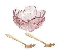 TOVINANNA 2 Juegos de Cuencos de Vidrio en Forma de Flor Rosa con Cucharas de Metal, Pequeños y Compactos, Ideales para Masaje en Casa y Aceites Esenciales